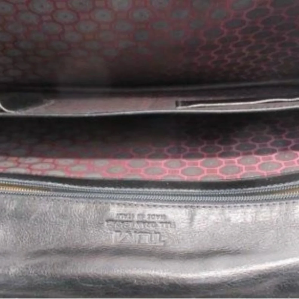 Vintage Tumi Black Leather Attaché Briefcase with Gold Accent